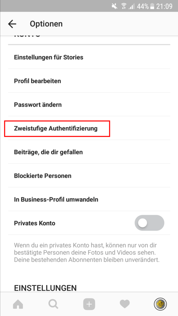 Instagram 2 Faktor Authentifizierung